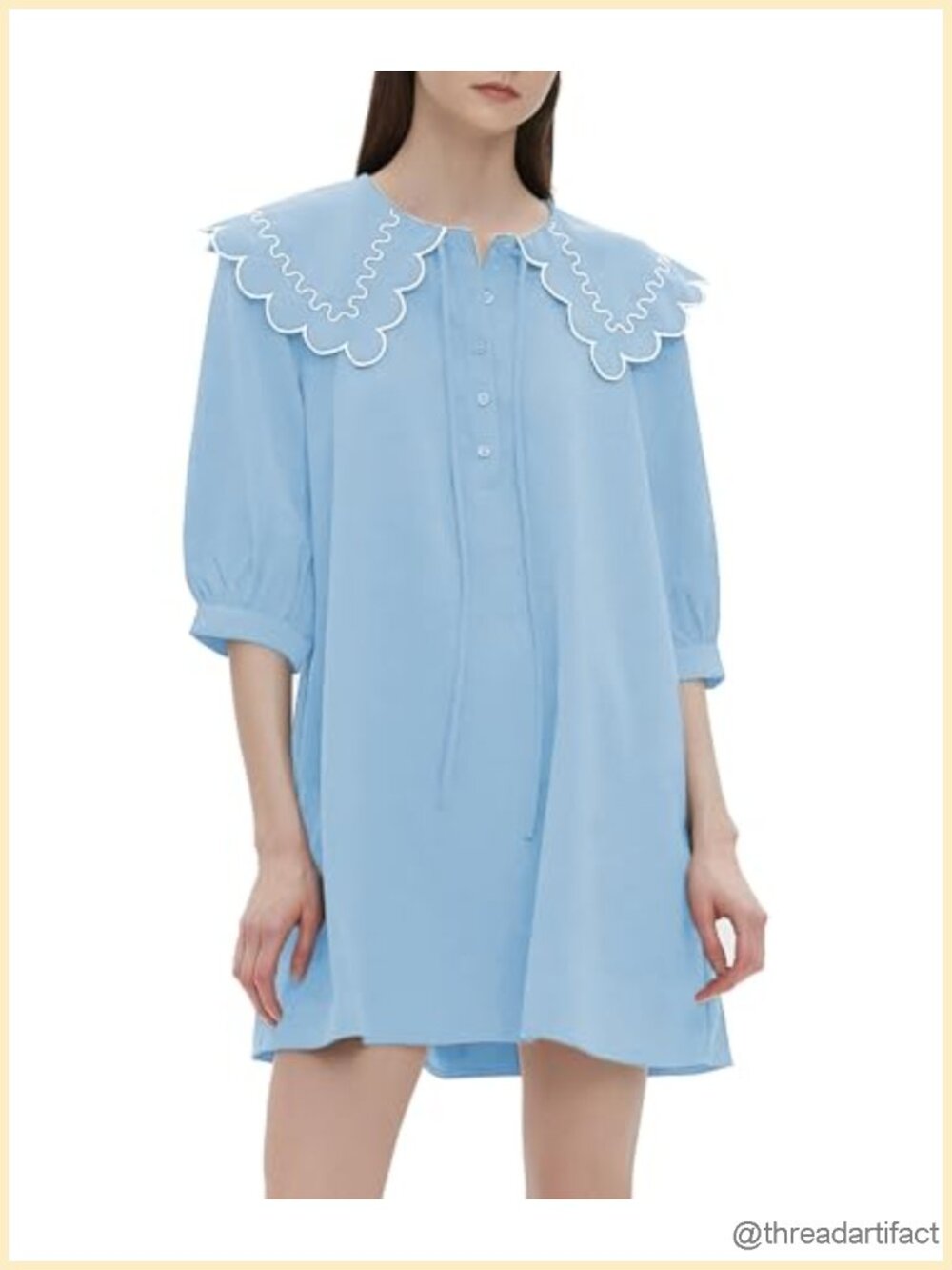 Women's Babydoll Dress 3/4 Sleeves Peter Pan Collar Casual Loose Mini Dress
